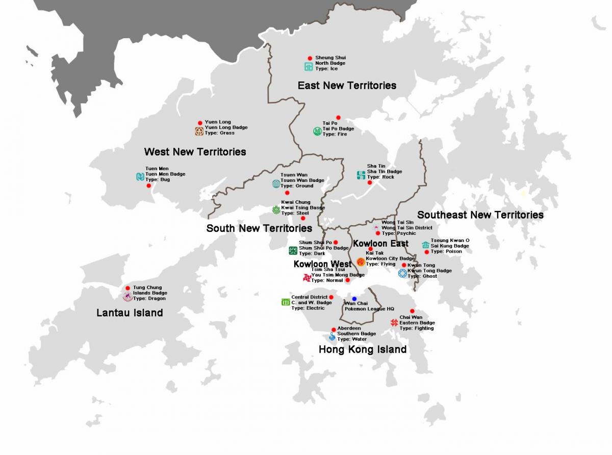 карта Ганконга раёнаў
