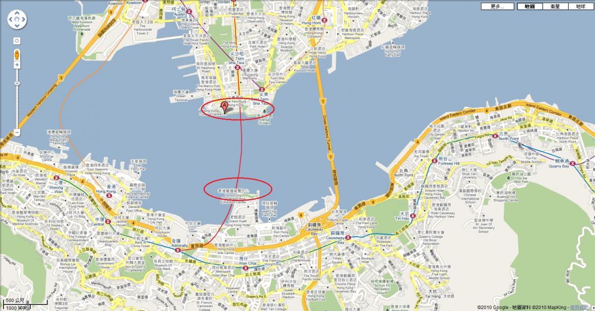 карта Ганконг гавань Вікторыя
