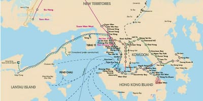 Паромныя пераправы ў Ганконгу карце